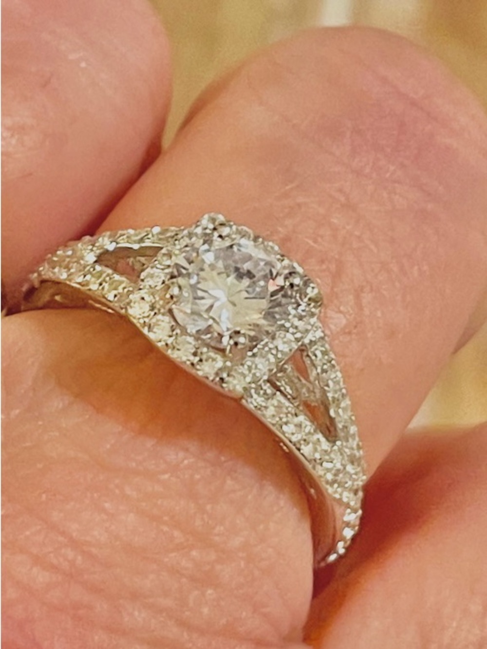 Radiant 925 Sterling Silver Square Halo Ring w Round Cubic Zirconia Center Stone